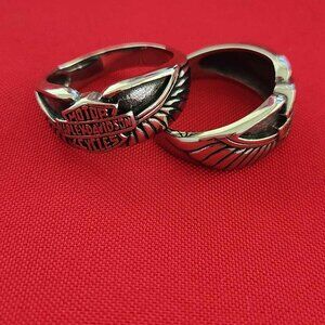 H-D Winged Silver/Black Ring